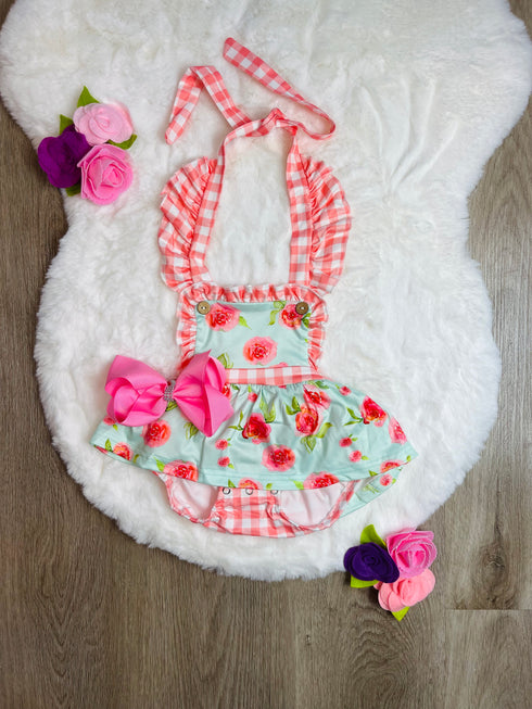 Bowtism Baby Floral Andi Romper with Matching Bow - Bowtism